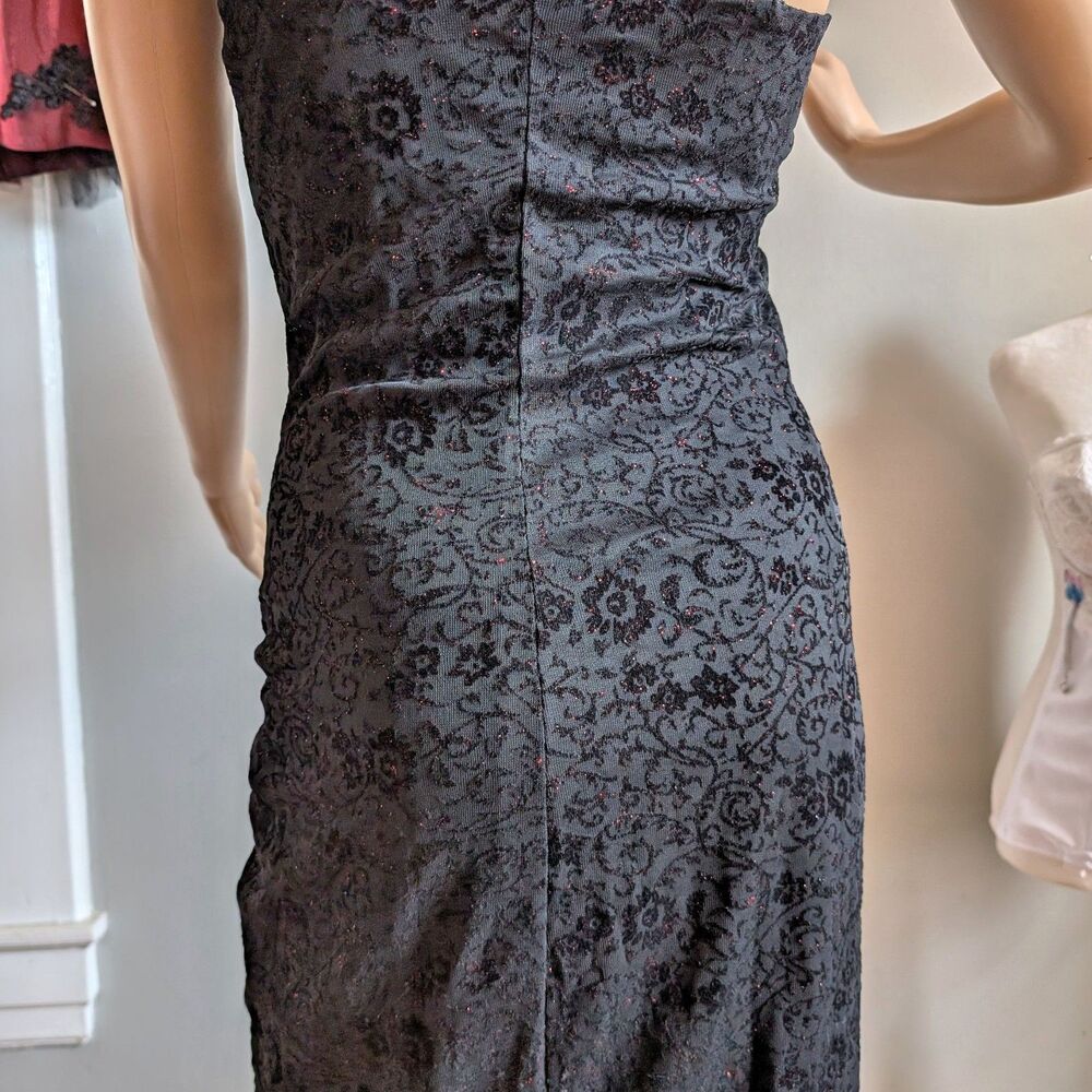 Vintage 90s Byer Too Black Midi Dress Cocktail Floral Glitter Whimsygoth Size M - Picture 15 of 16